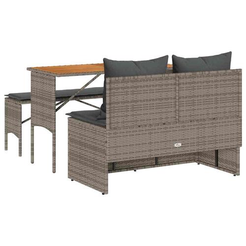 Spisebordssæt til haven 3 dele med hynder polyrattan grå