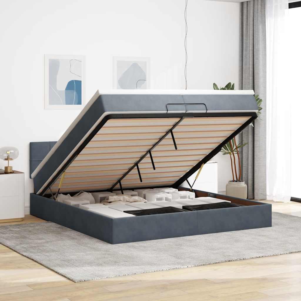 Osmannisk sengeramme med madras 200x200 cm fløjl mørkegrå billede