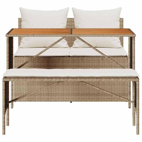 Spisebordssæt til haven 3 dele med hynder polyrattan beige