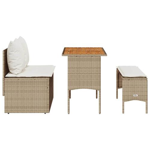 Spisebordssæt til haven 3 dele med hynder polyrattan beige