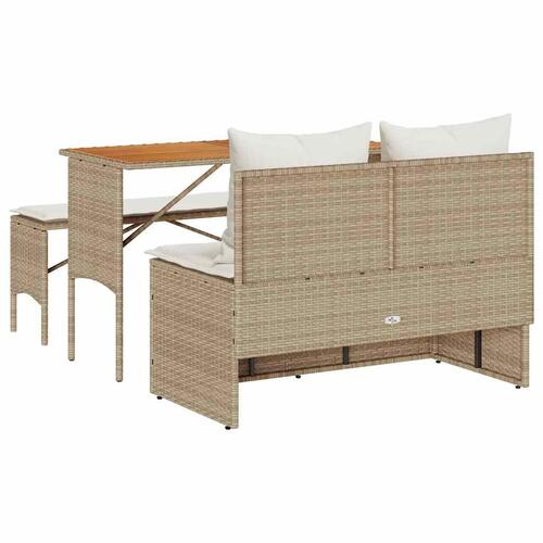 Spisebordssæt til haven 3 dele med hynder polyrattan beige