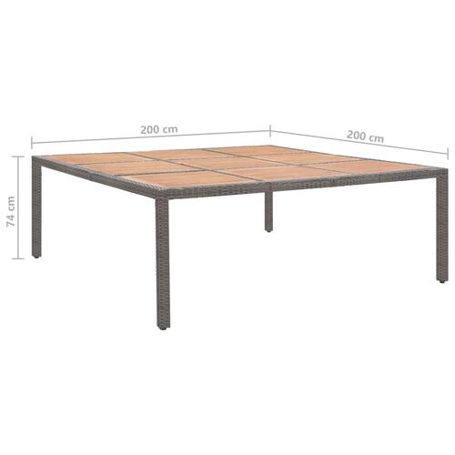 Havebord 200x200x74 cm polyrattan og akacietræ grå