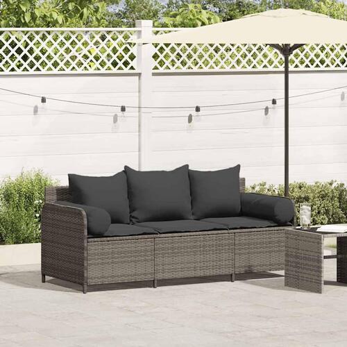 3-personers havesofa med hynder polyrattan grå