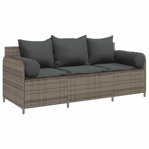 3-personers havesofa med hynder polyrattan grå