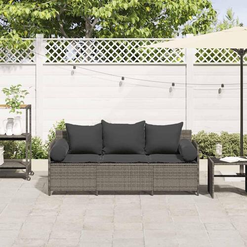 3-personers havesofa med hynder polyrattan grå