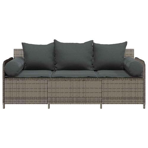 3-personers havesofa med hynder polyrattan grå