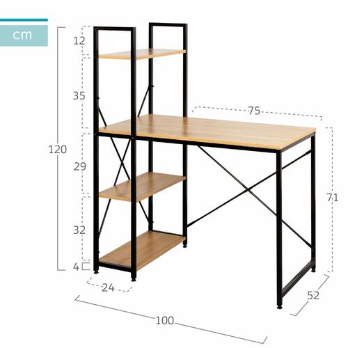 Skrivebord med hylde Max Home Stål Melamin spånplade 100 x 120 x 52 cm