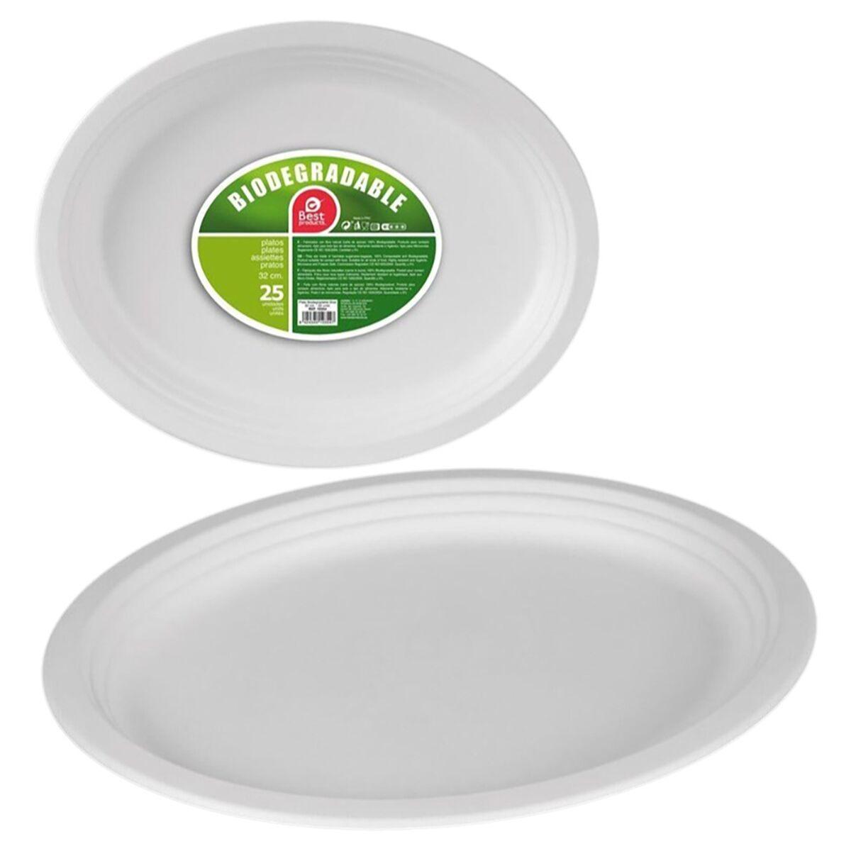 Best Products Green engangstallerkener af sukkerrør, oval Ø 32 cm - 25 stk. biologisk nedbrydelige