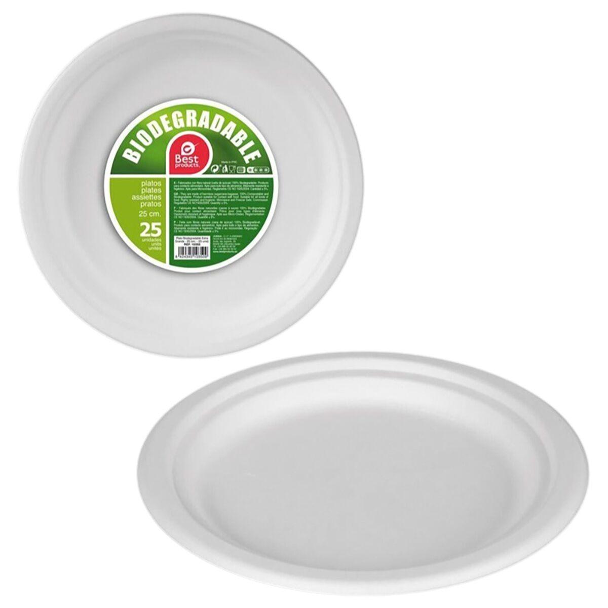 Best Products Green engangstallerkener af sukkerrør Ø 25 cm - biologisk nedbrydelige (25 stk.)