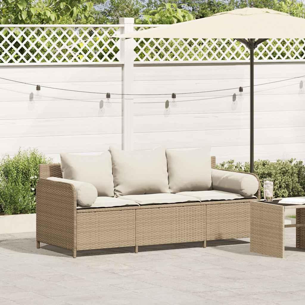 3-personers havesofa med hynder polyrattan beige