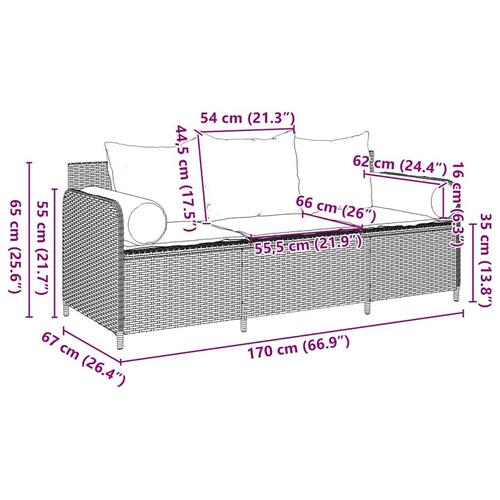 3-personers havesofa med hynder polyrattan beige