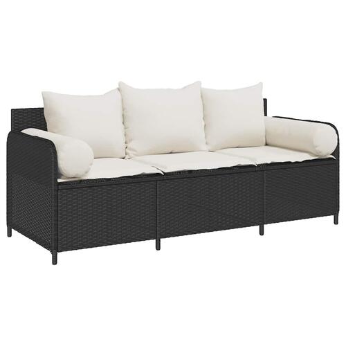 3-personers havesofa med hynder polyrattan sort