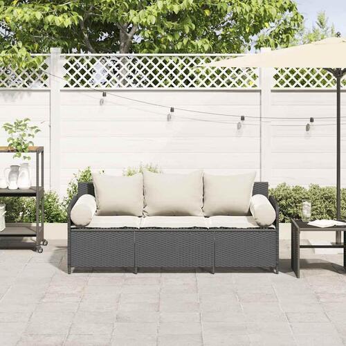3-personers havesofa med hynder polyrattan sort