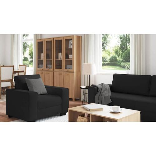 3 personers sofa med hynder stof sort