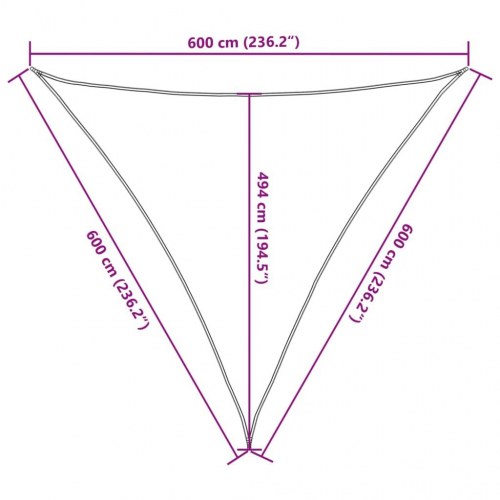 Solsejl 6×6×6 m - trekantet HDPE 160 g/m², brun