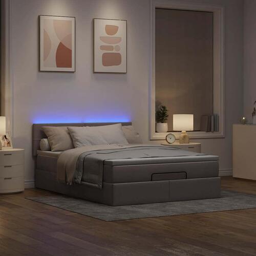 Ottoman seng med madras & LEDs Taupe 140x190 cm Stof