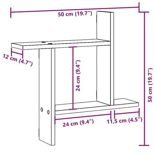 Væghængte kubehylder 2 stk. 50x12x50 cm konstrueret træ sort eg