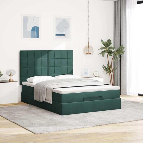 Osmannisk sengeramme med madrasser 140x190 cm fløjl mørkegrøn