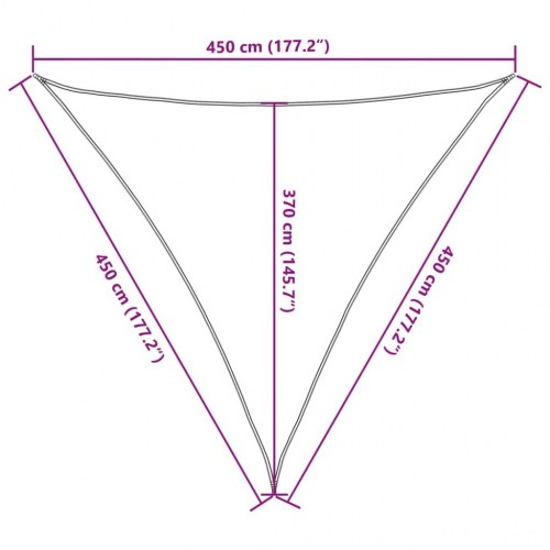 Solsejl trekantet 4,5 x 4,5 x 4,5 m - HDPE 160 g/m², lysegrå