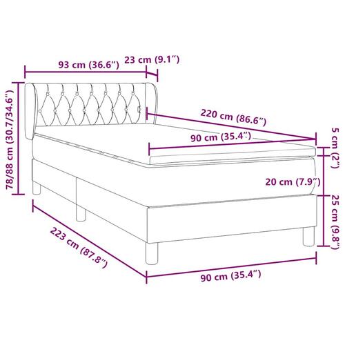 Kontinentalseng med madras lyserød 90x220 cm fløjl