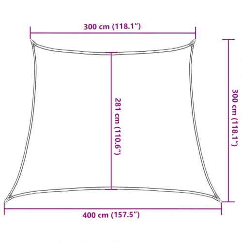 Solsejl 3/4 x 3 m - trapezformet HDPE, lysegrå (160 g/m²)
