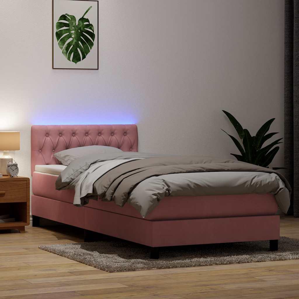 Kontinentalseng med madras lyserød 90x210 cm fløjl