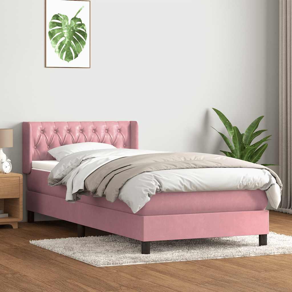 Kontinentalseng med madras lyserød 90x210 cm fløjl billede
