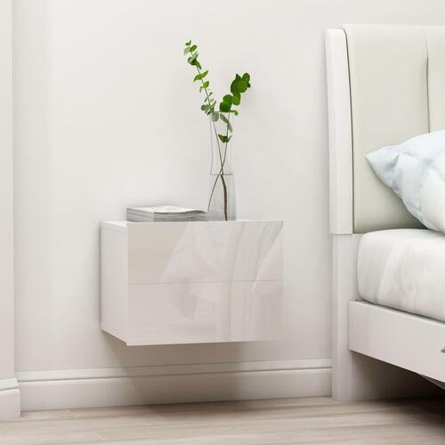Sengebord 2 stk. 40x30x30 cm konstrueret træ hvid højglans (OUTLET B)