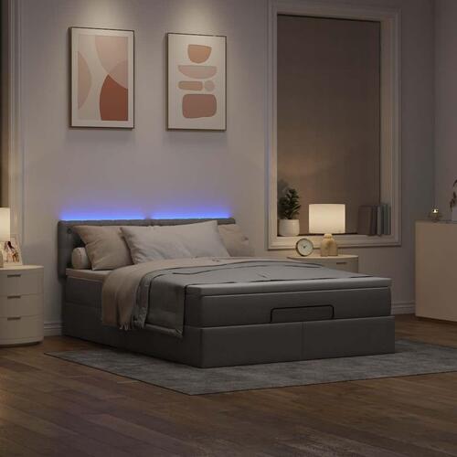 Ottoman seng med madras & LEDs Taupe 140x190 cm Stof