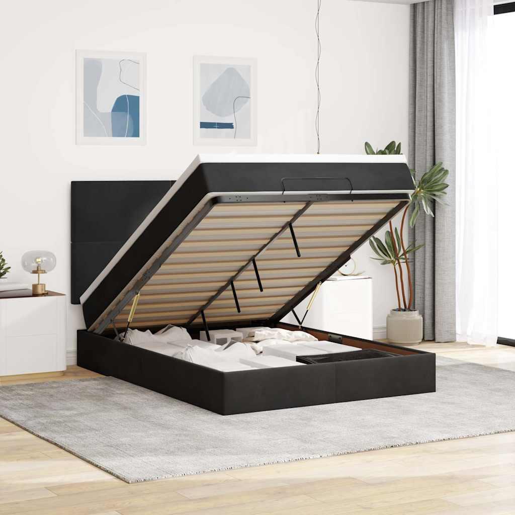 Osmannisk sengeramme med madrasser 140x190 cm fløjl sort billede