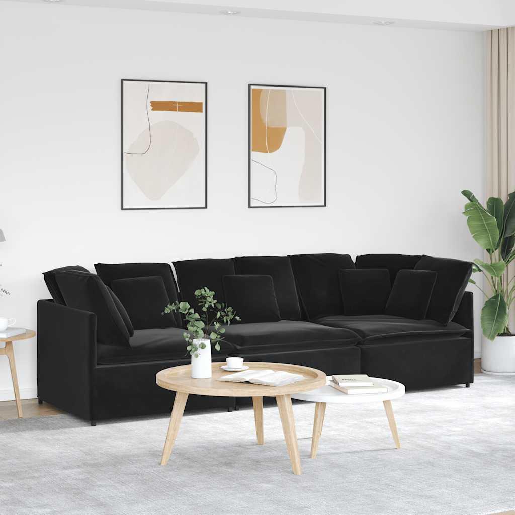 Modulsofa med hynder fløjl sort