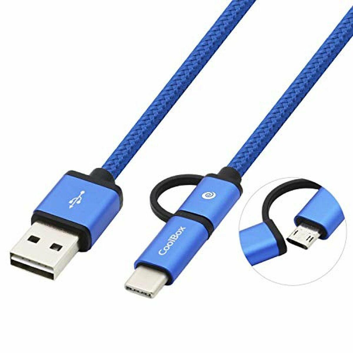 CoolBox USB-kabel til Micro USB og USB-C, 1 m - Blå