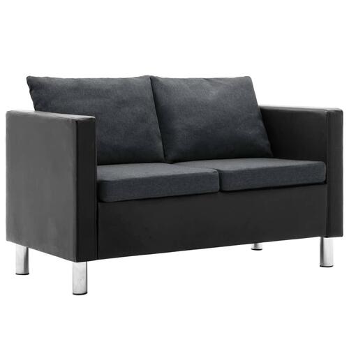2-personers sofa kunstlæder sort og mørkegrå