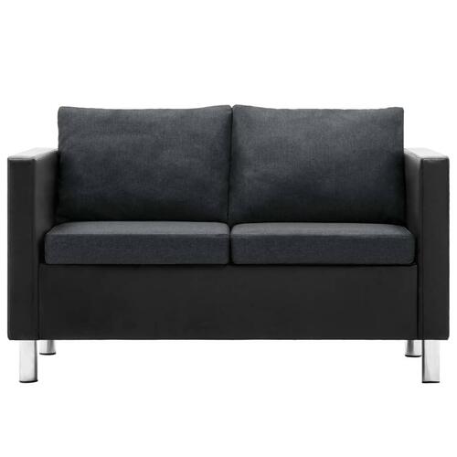 2-personers sofa kunstlæder sort og mørkegrå