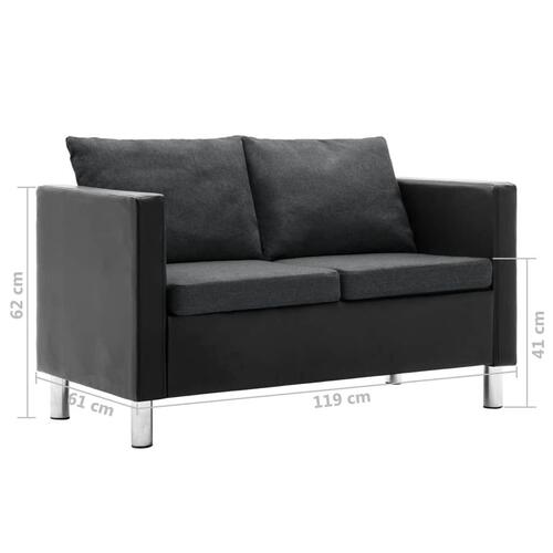 2-personers sofa kunstlæder sort og mørkegrå