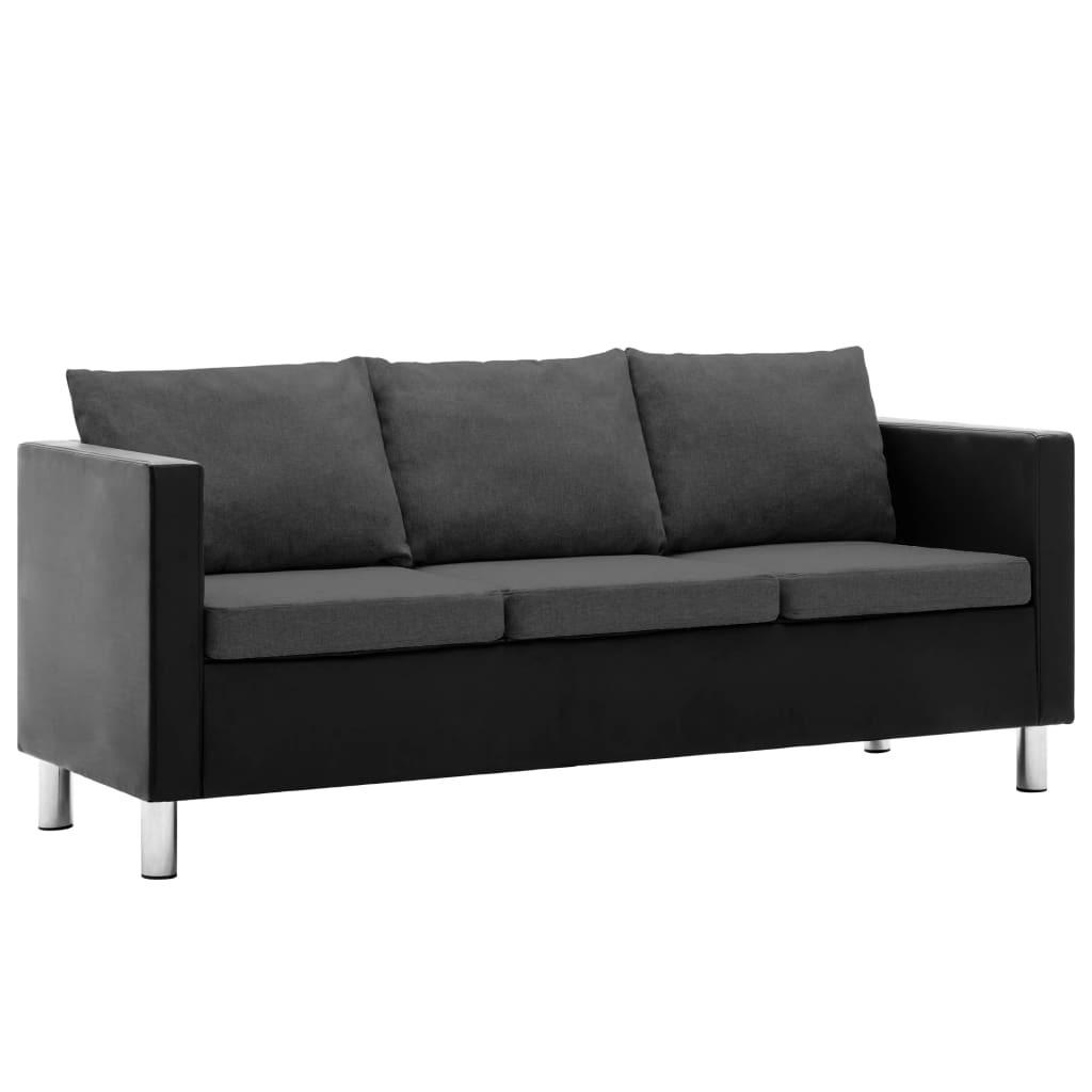 3-personers sofa kunstlæder sort og mørkegrå
