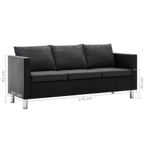 3-personers sofa kunstlæder sort og mørkegrå