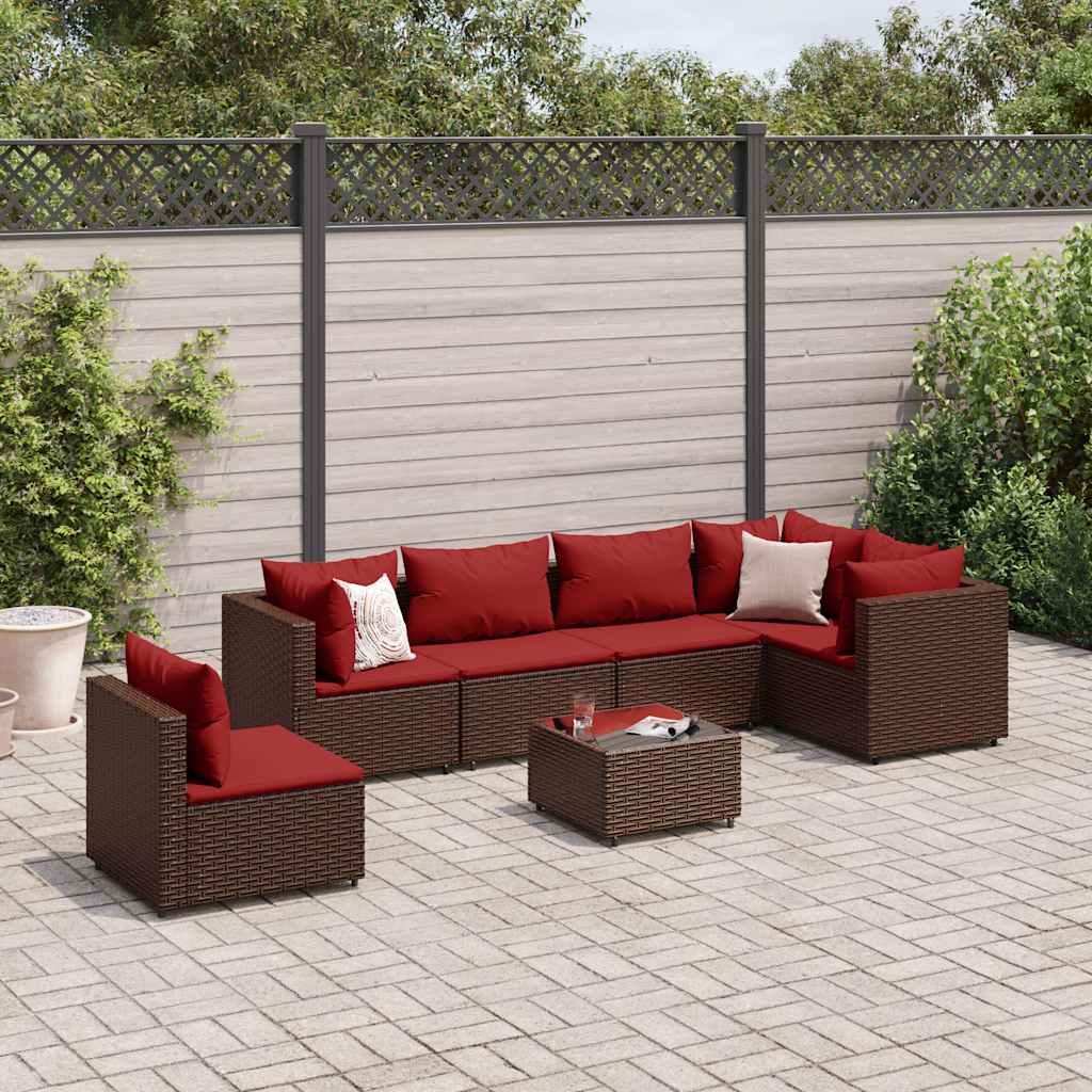 Loungesæt til haven 7 dele med hynder polyrattan brun