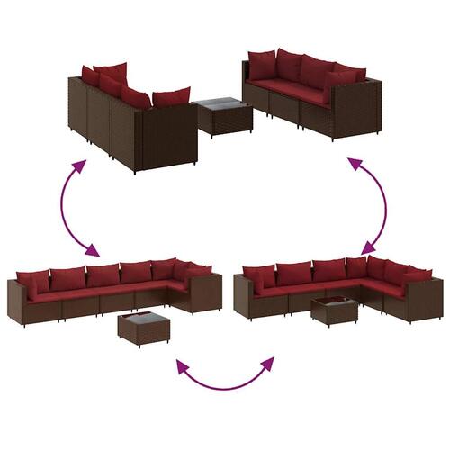Loungesæt til haven 7 dele med hynder polyrattan brun