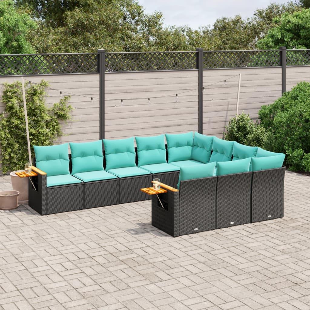 Sofasæt til haven 10 dele med hynder polyrattan sort