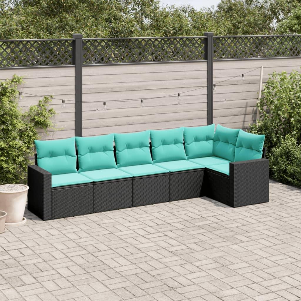 Sofasæt til haven 6 dele med hynder polyrattan sort billede