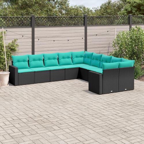 Sofasæt til haven 10 dele med hynder polyrattan sort