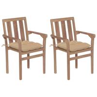 Havestole 2 stk. med beige hynder massivt teaktræ