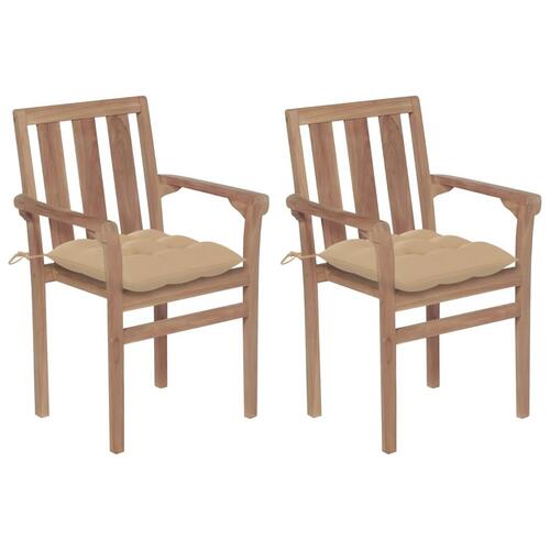 Havestole 2 stk. med beige hynder massivt teaktræ