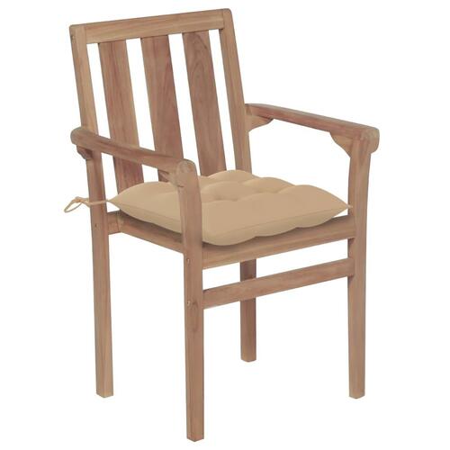Havestole 2 stk. med beige hynder massivt teaktræ