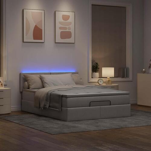 Ottoman seng med madras & LEDs Taupe 140x190 cm Stof