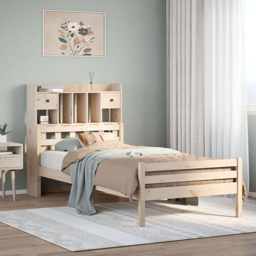 Seng med reol uden madras 90x200 cm massivt fyrretræ