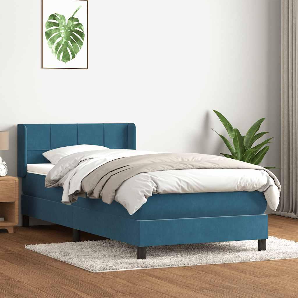 Kontinentalseng med madras mørkeblå 90x220 cm fløjl