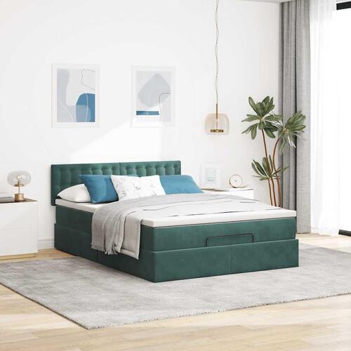Osmannisk sengeramme med madras 140x190 cm fløjl mørkegrøn