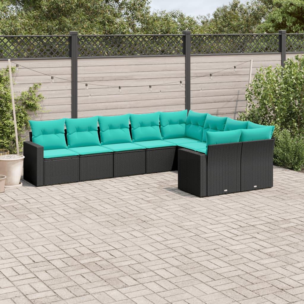 Sofasæt til haven 9 dele med hynder polyrattan sort billede